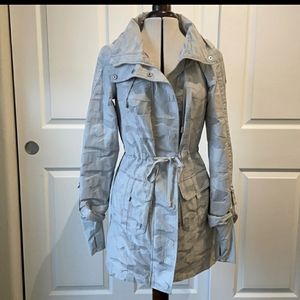 Blanc Noir off white/grey camo print rain jacket. Like new
